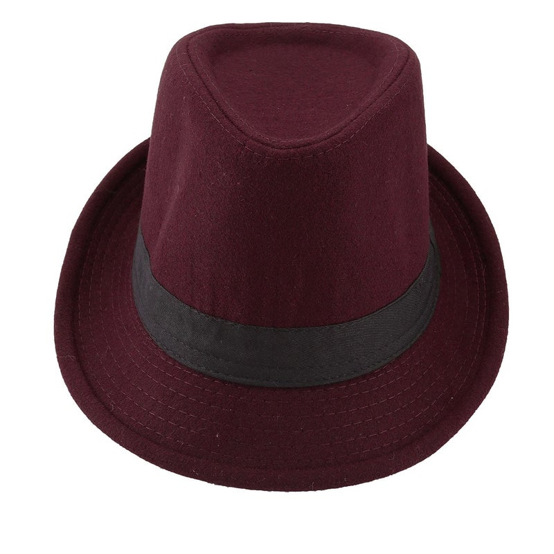 FALETO Unisex Classic Manhattan Fedora Hat with Black Band Fashion Casual Jazz Wool Cap (Wine Red) - Image 3